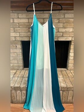 Striped Blue & White Maxi Dress - Women's Flowing Summer Dress EUC